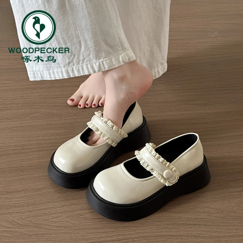 啄木鸟厚底小皮鞋女2025年新款一字扣玛丽珍鞋配裙子jk鞋乐福鞋