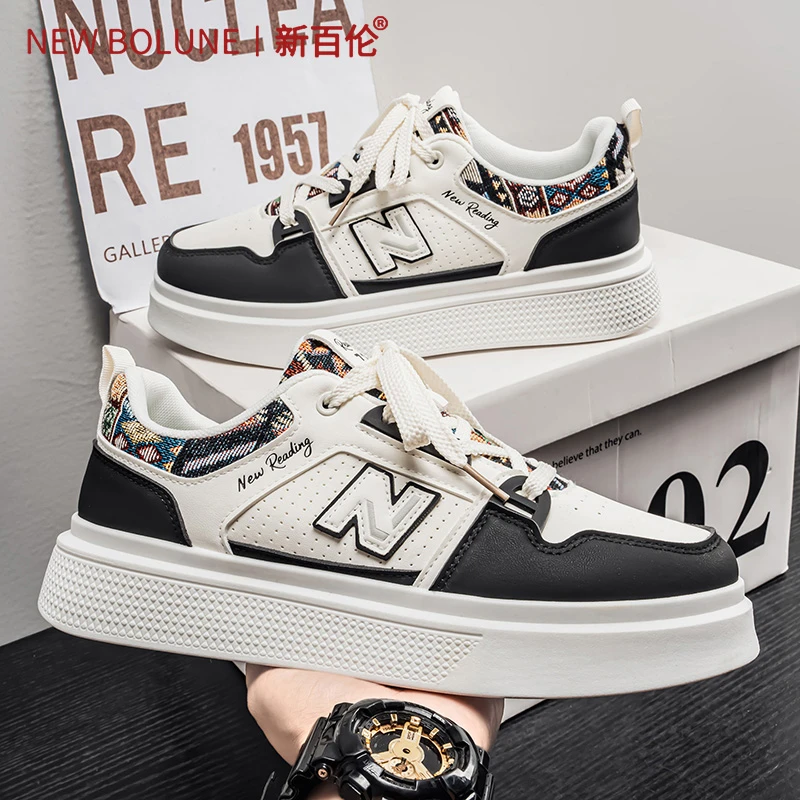 新百伦正品男鞋秋季新款百搭黑白板鞋男士耐磨防水高颜值休闲潮鞋