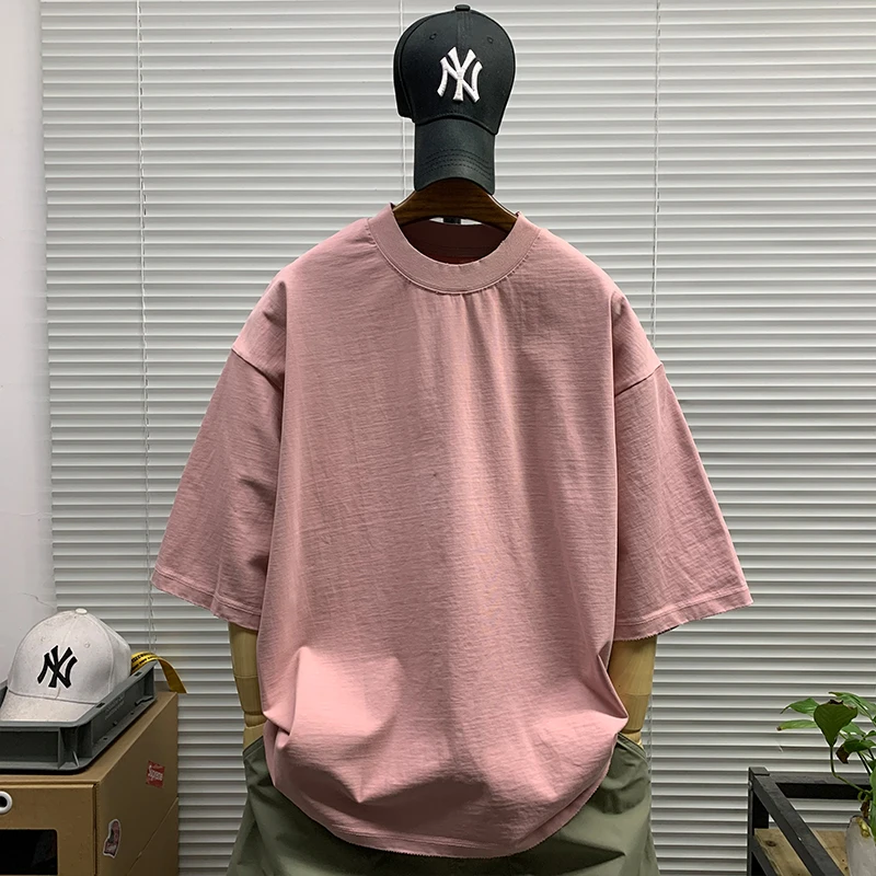 2025夏季新款简约纯棉休闲宽松潮牌纯色短袖t恤男士百搭五分半袖T