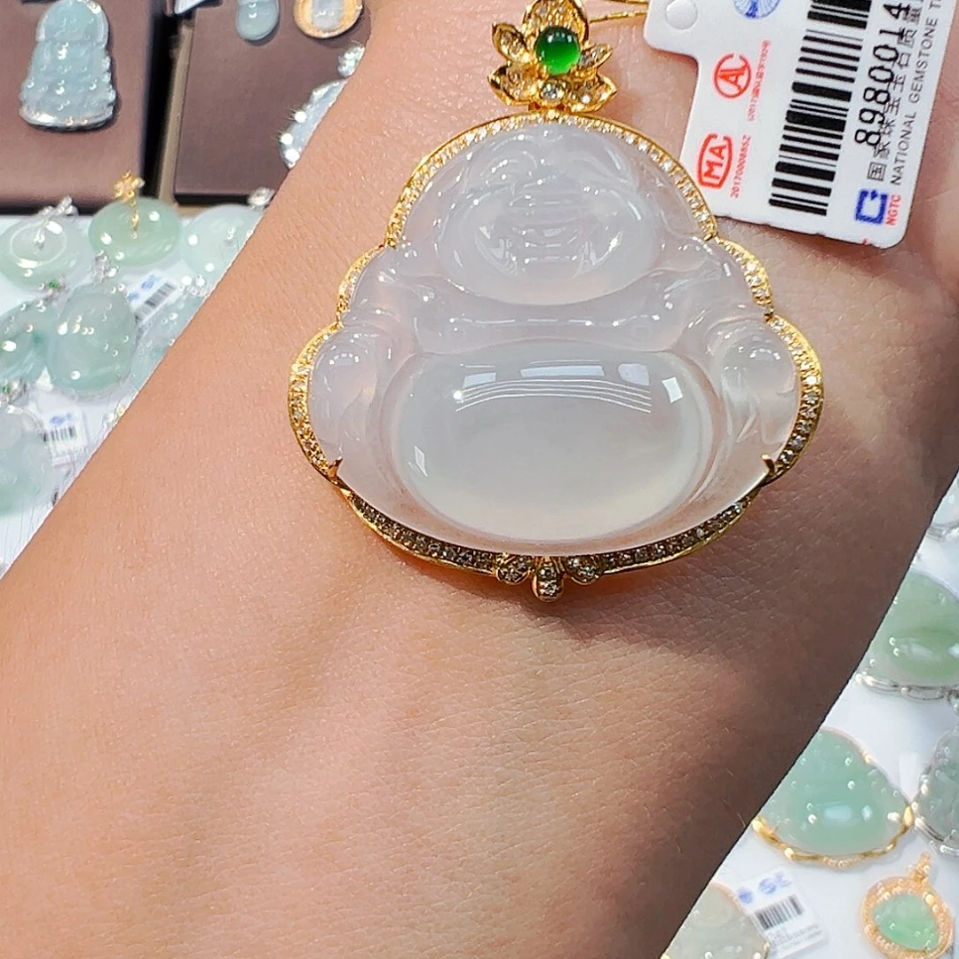 吊坠(不含链)18K金镶嵌翡翠佛公