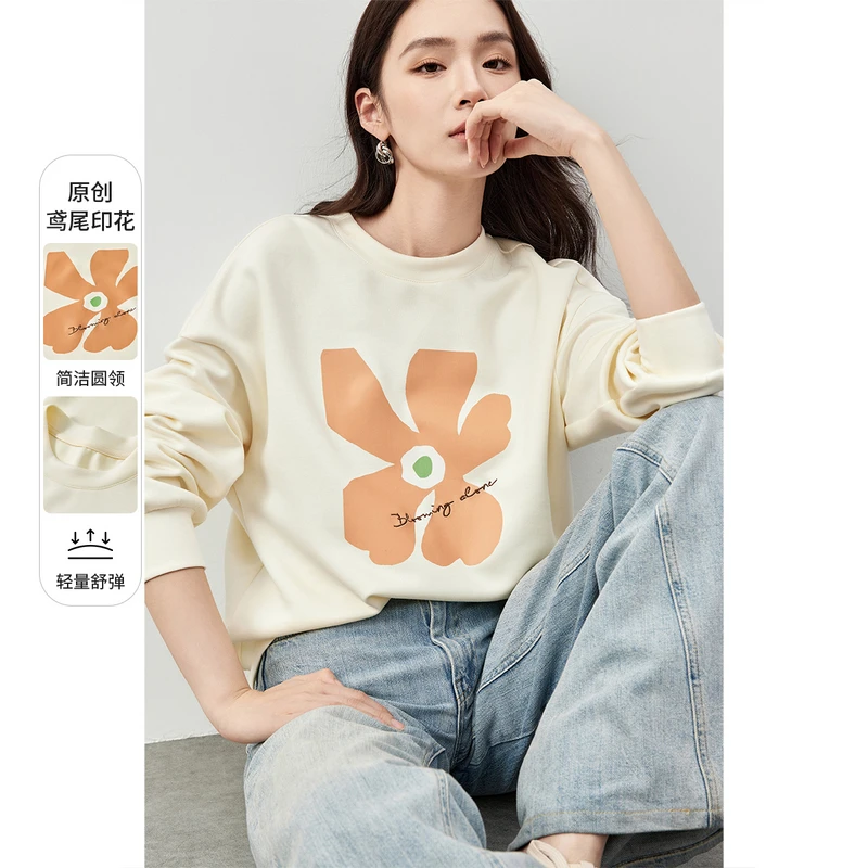 尚都比拉【轻量感卫衣】原创手绘鸢尾印花立体字母刺绣卫衣58386