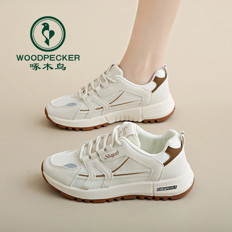 【啄木鸟正品】运动阿甘鞋女2025年夏季新款厚底透气增高休闲老爹鞋