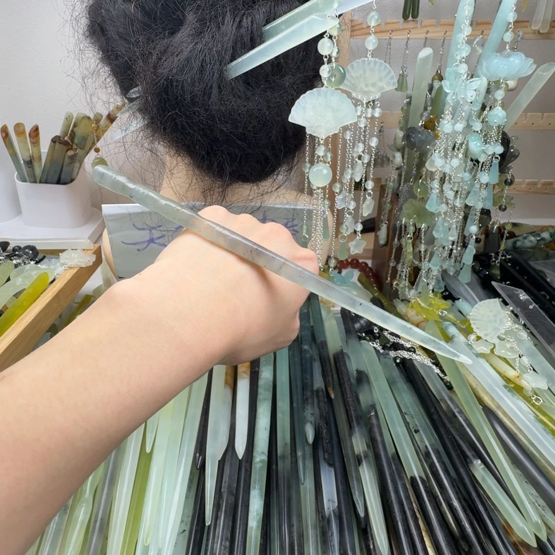 蛇纹石玉合金发饰长度20