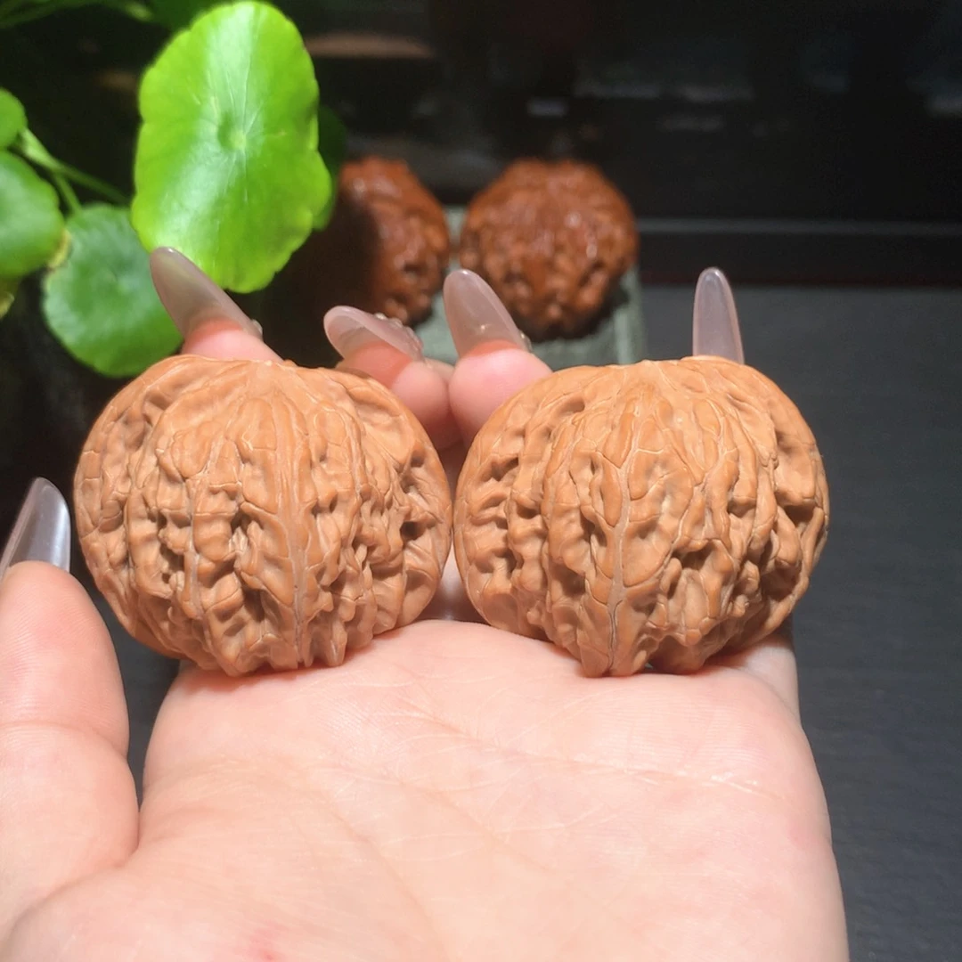 文玩核桃把件红皮对歪磨053109