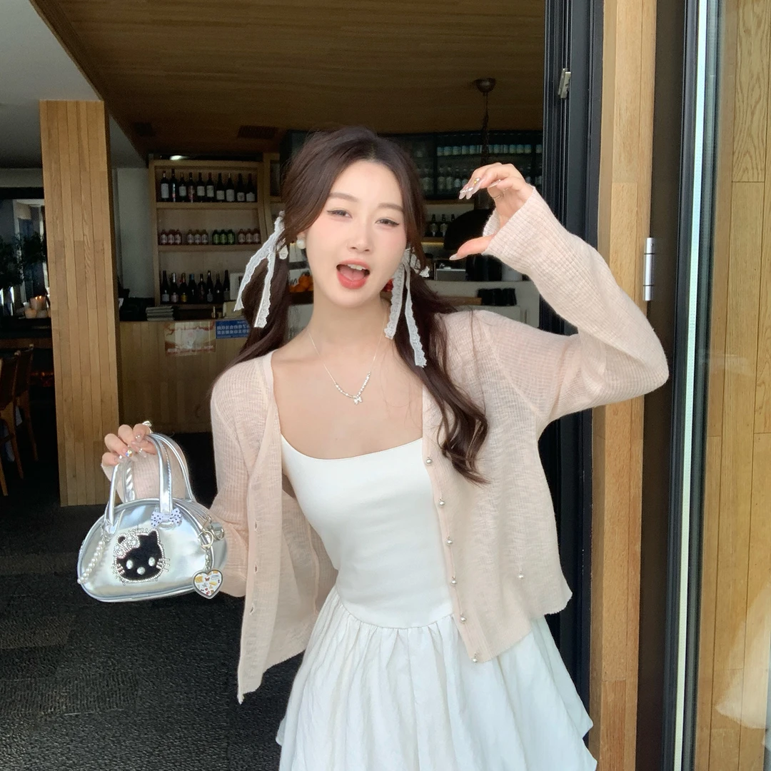 粉色冰丝防晒开衫薄款小外搭女2025新款夏日轻薄罩衫针织外套上衣