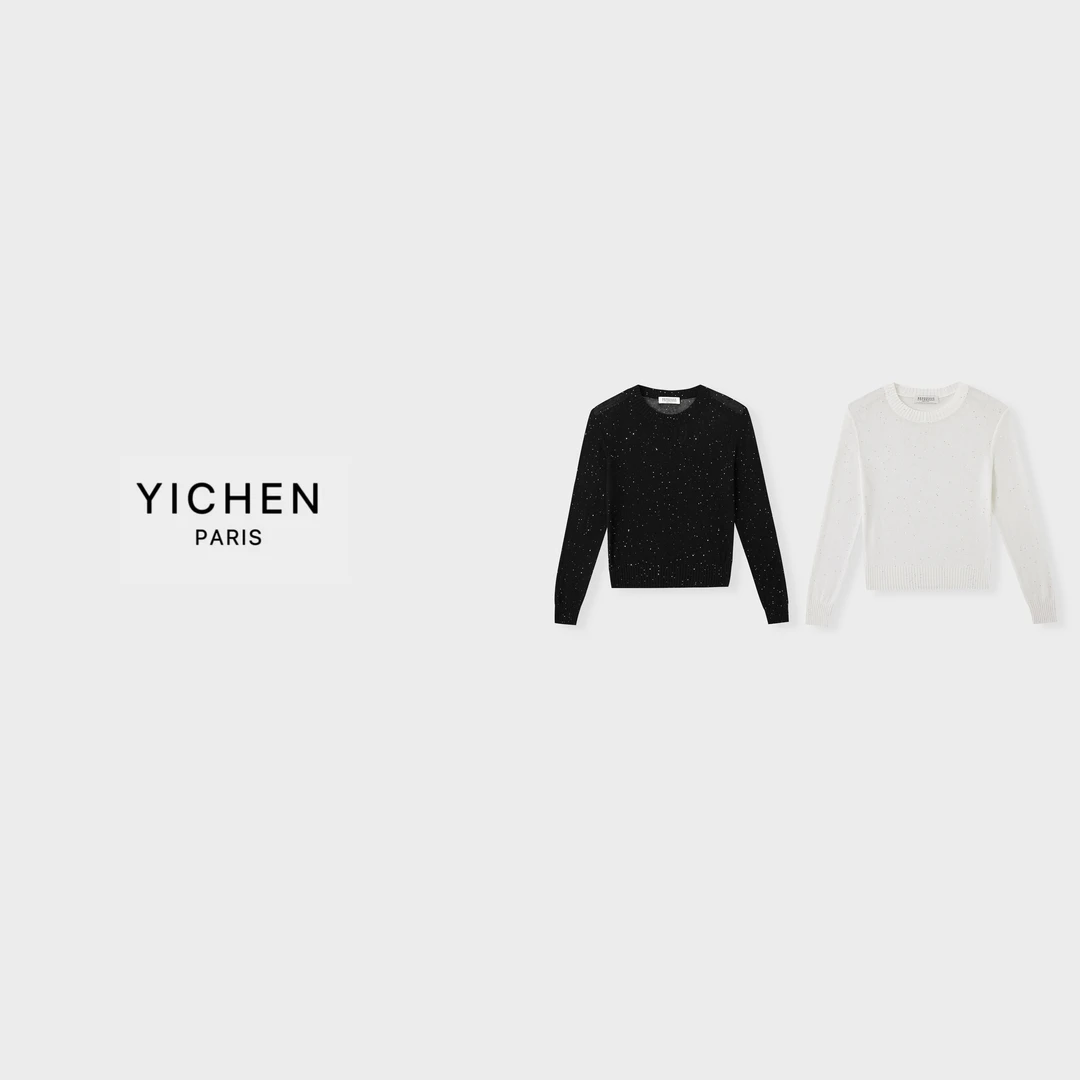 YC 黑色/白色净版B C亮片纱亚麻针织衫-6336