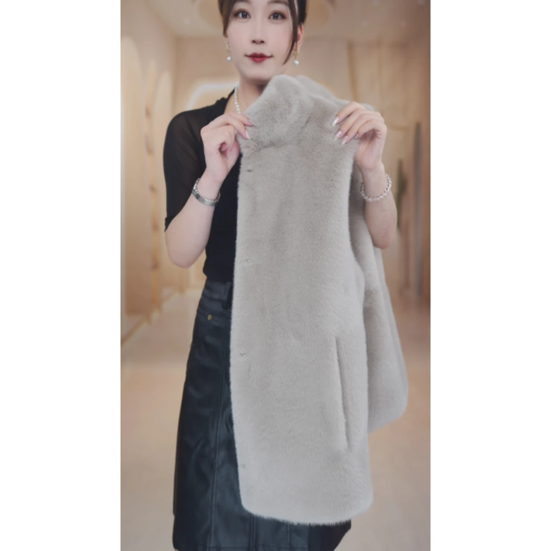CC1001-2025新款雪兰貂新中长款立领高端马甲女秋冬款-婷婷