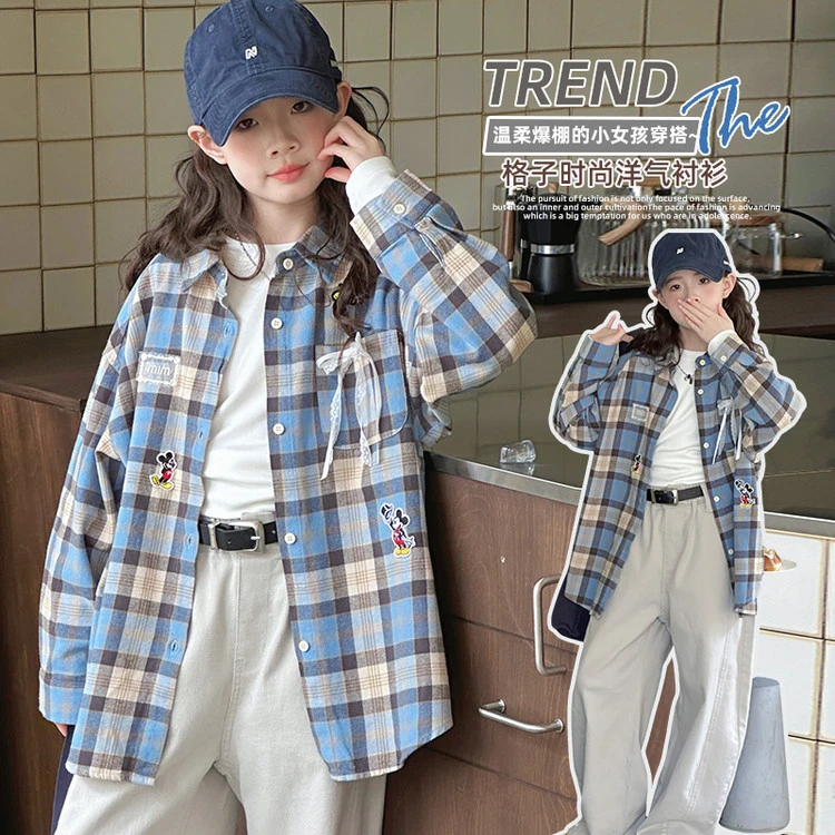 2025新款春秋季格子衬衫女童时尚洋气百搭外套儿童上衣女童秋装