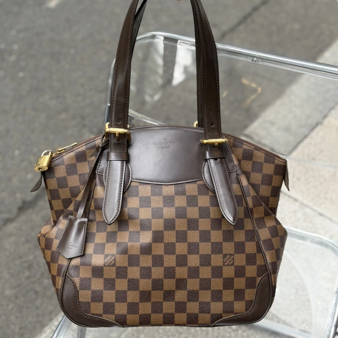 95新 LouisVuitton/路易威登 棕棋盘饺子手提单肩包 经典百搭