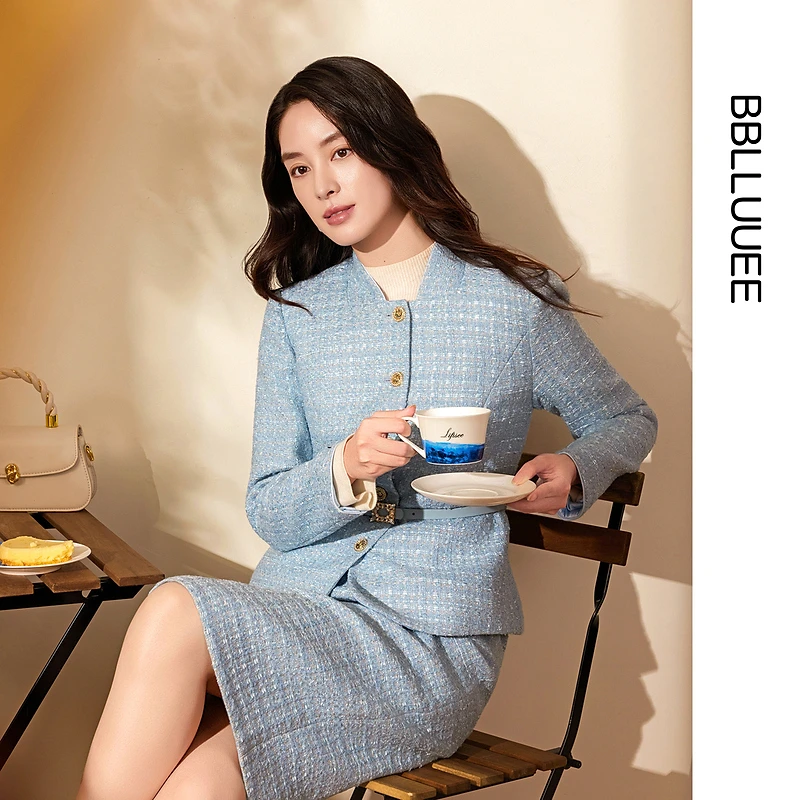 【晨粉专享价】【花呢小香风】粉蓝衣橱2025冬装新款气质小香风女外套