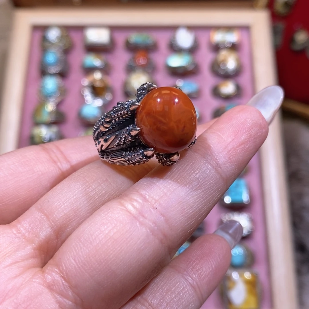 南红玛瑙戒指银S925镶嵌m*啦戒指