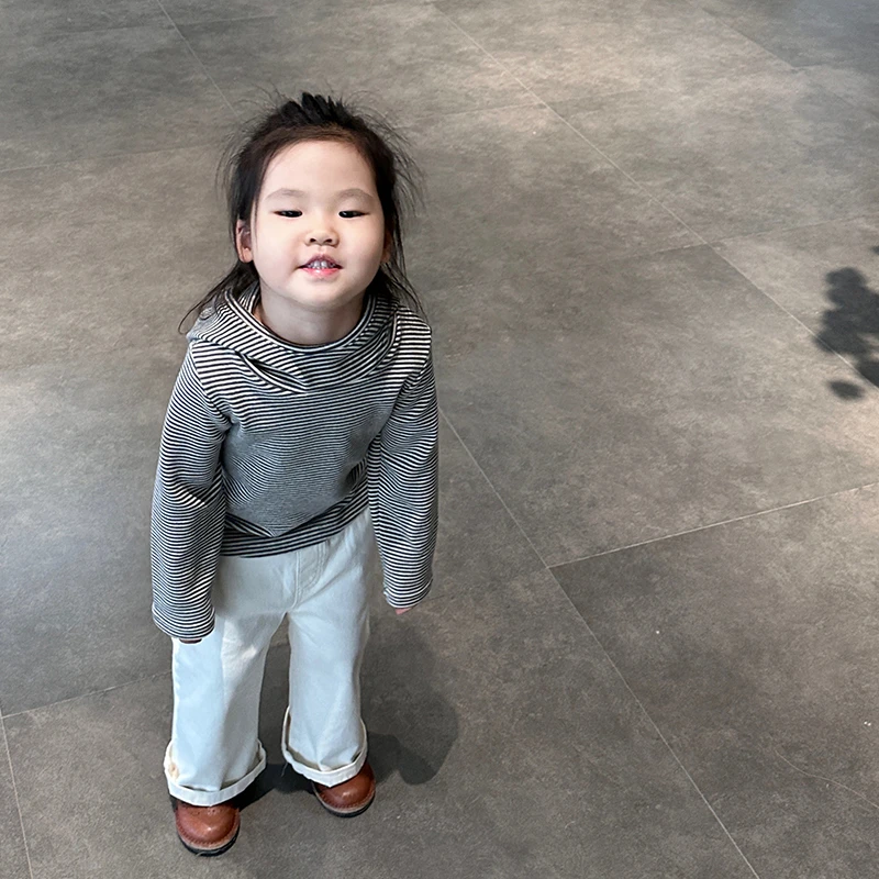儿童条纹打底衫2025新款秋冬男童韩版口袋T恤宝宝时尚秋装内搭潮