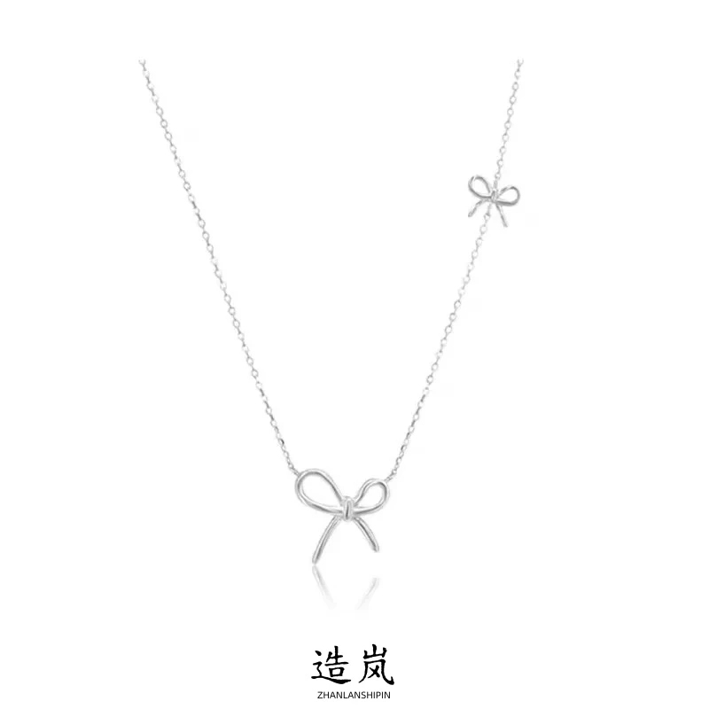 铜合金项链 简约蝴蝶结项链气质百搭锁骨链小众高级感毛衣链配饰