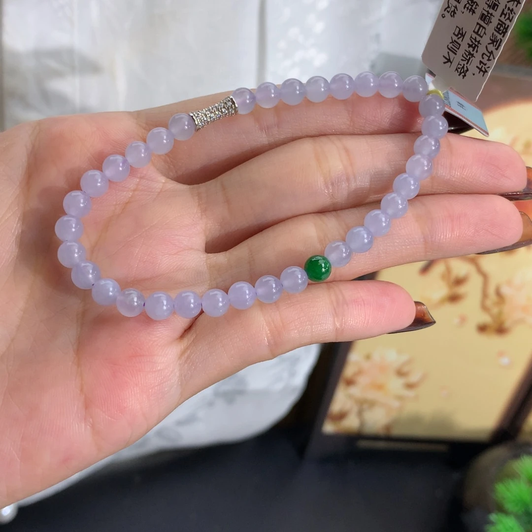 翡翠未镶嵌手串卡5冰胶淡淡紫手串