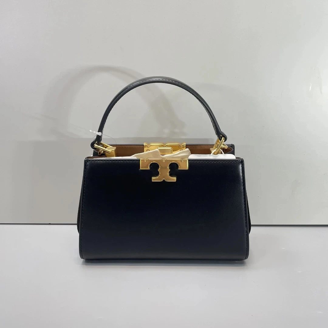 99新 TORY BURCH/汤丽柏琦 黑色小号手提斜挎包20*13*8cm