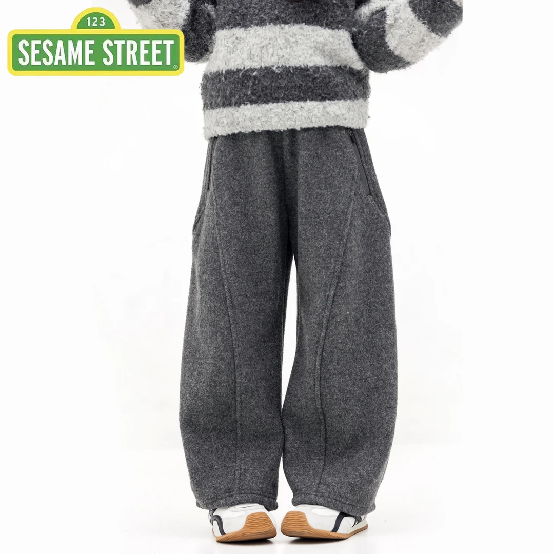 【弯刀裤】儿童加绒阔腿裤秋冬新款纯色时尚休闲裤-323