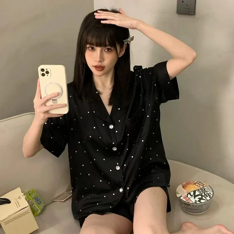 【黑色满天星】新款冰丝凉感睡衣女士夏季高级感短袖家居服套装