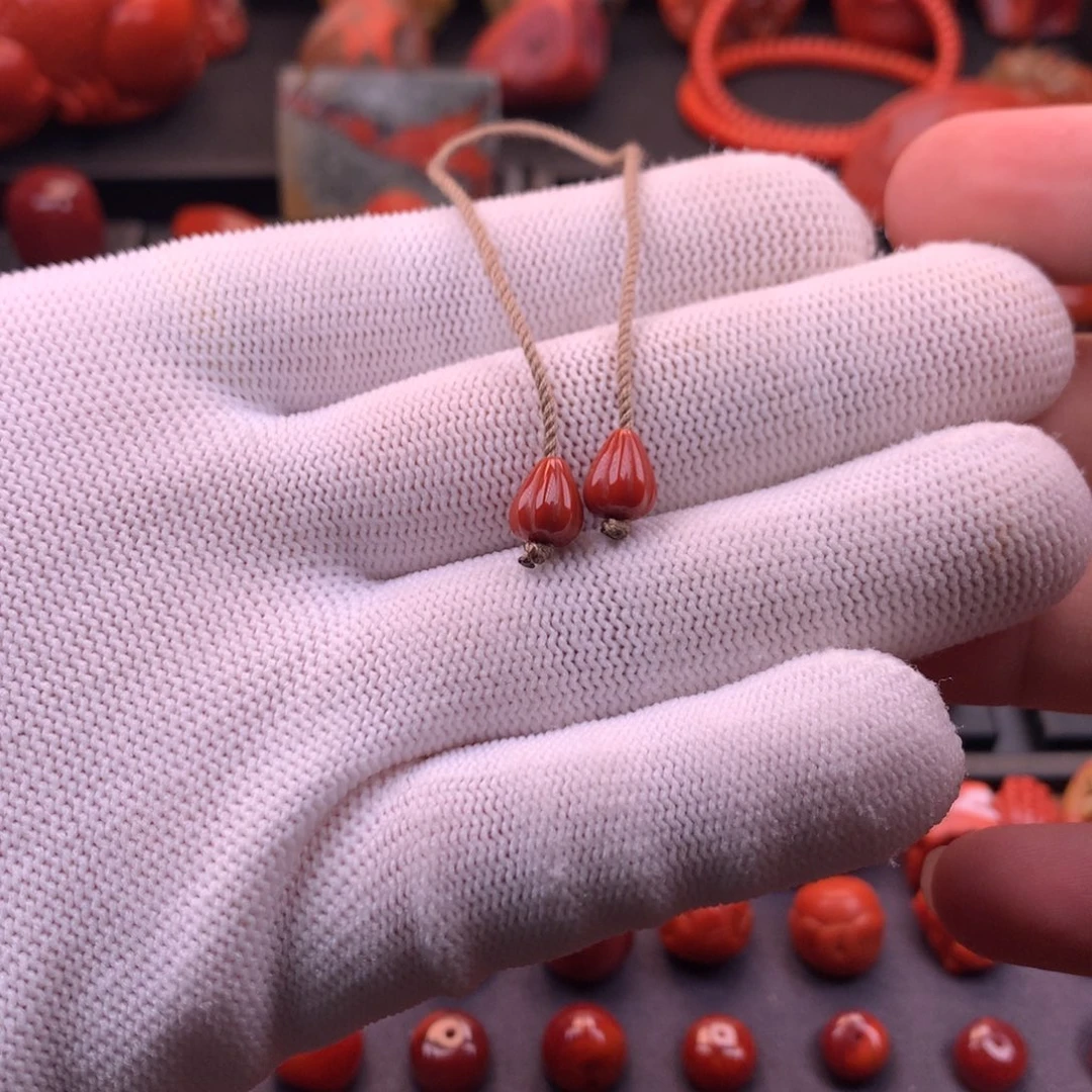 南红玛瑙未镶嵌川料原矿满色满肉水滴弟子珠对珠6mm