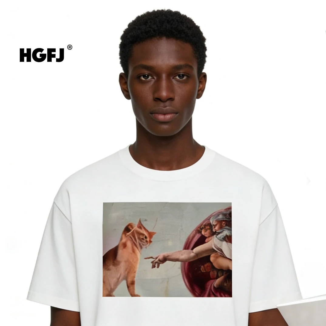 【莫挨老子】280克轻奢痞帅男装上衣高级感男装男士t恤猫咪系列短袖