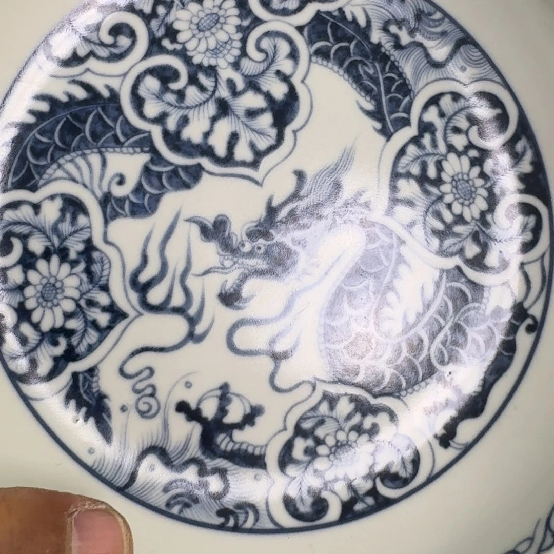 摆件陶青花如意穿花龙大壶承