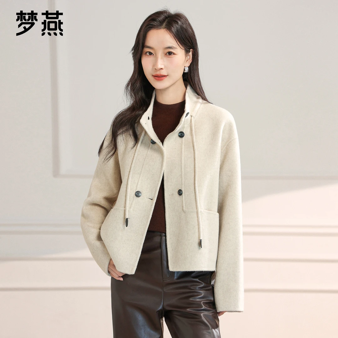 梦燕秋冬女款时尚短款小香风气质毛呢保暖手工羊毛大衣CA21B5014D