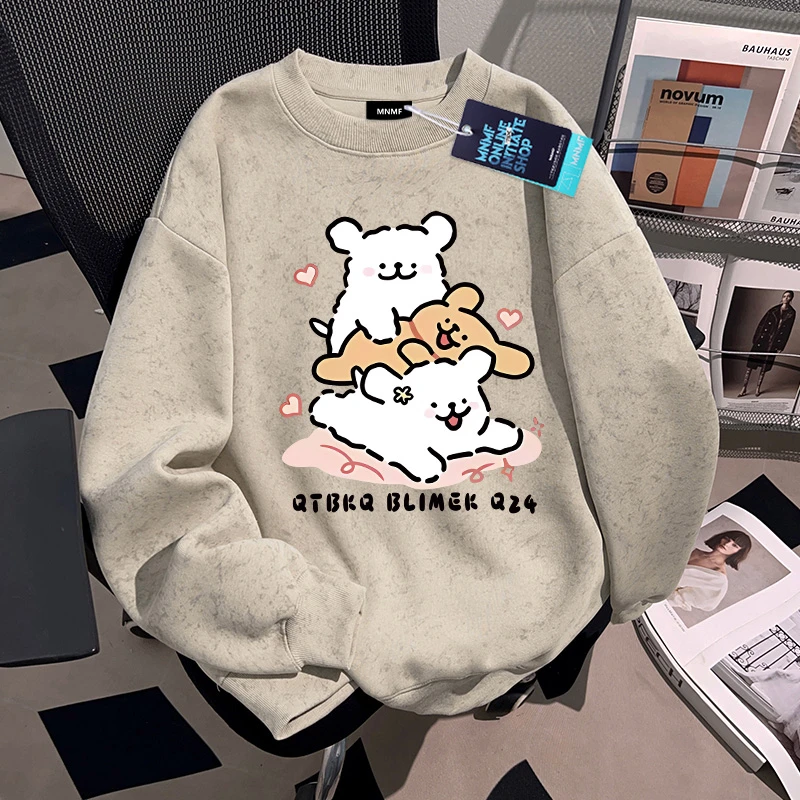 男女童秋季新款线条小狗扎染圆领卫衣美式复古百搭中大童潮流上衣