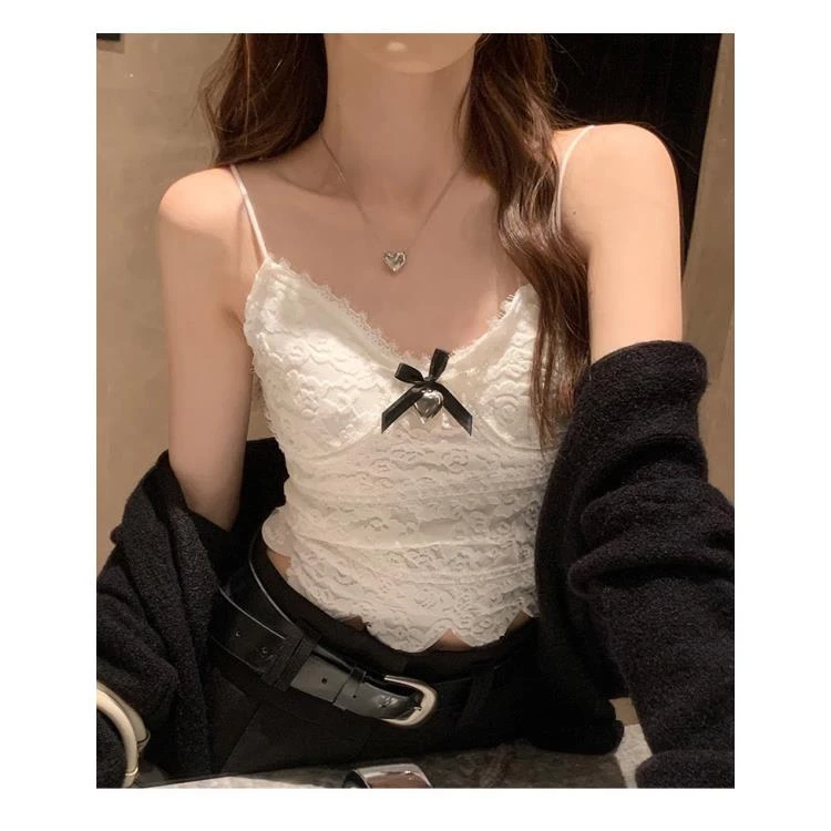 【主播内搭 有运补】秘籍蕾丝蝴蝶结吊带内搭上衣外穿背心带胸垫