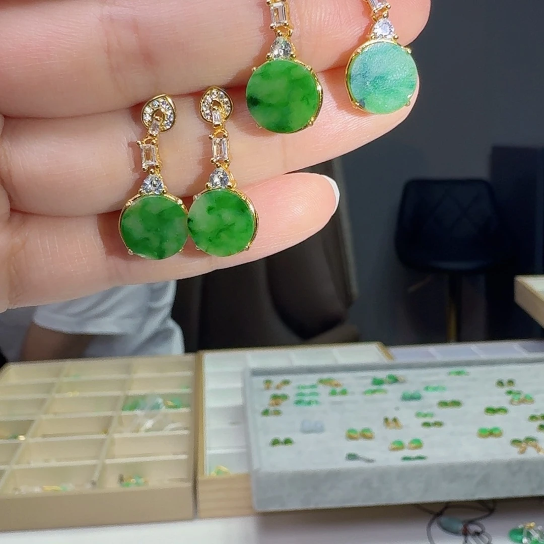 翡翠银S925镶嵌耳饰多样性发货其一