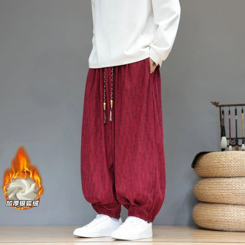 灯芯绒裤子男士秋冬款休闲宽松大码胖子中国风复古哈伦束脚休闲裤