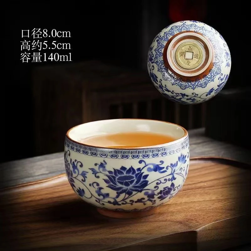 缠枝莲铜钱杯釉上彩国风复古大气主人陶瓷茶杯