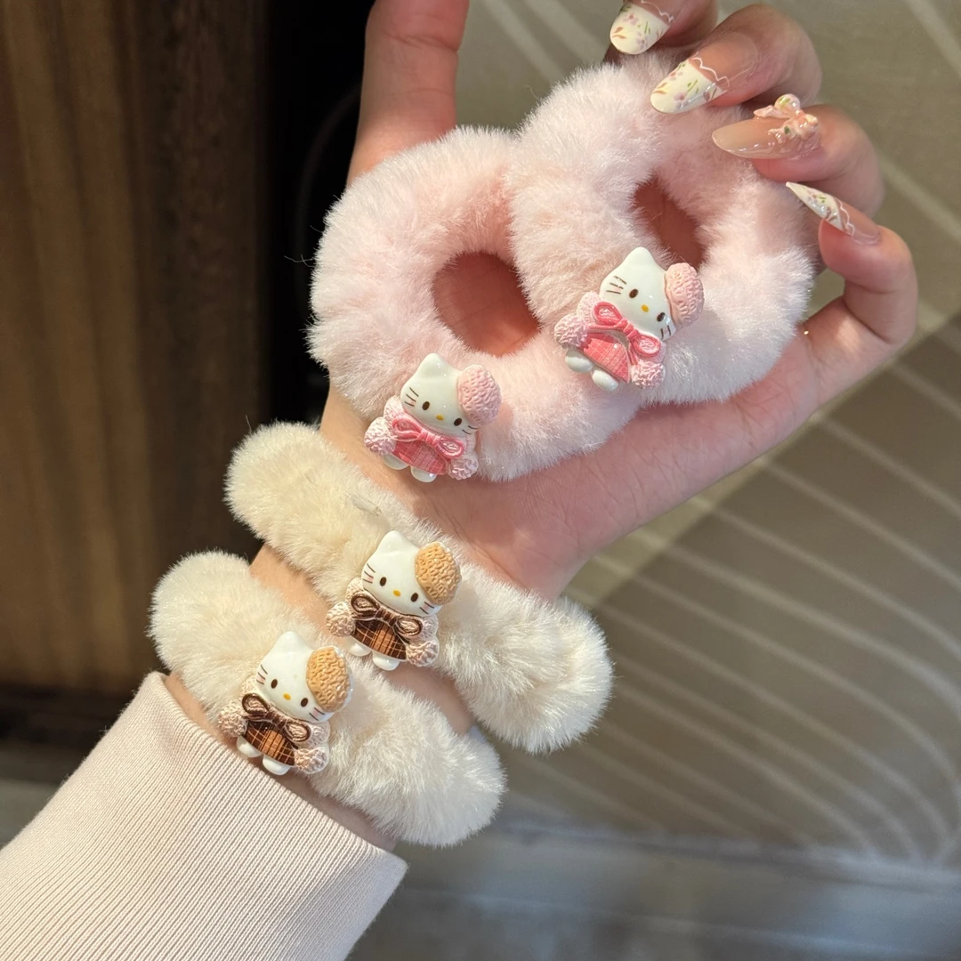 可爱围巾KT猫发圈秋冬毛茸茸卡通少女扎头皮筋少女心ins甜美发饰