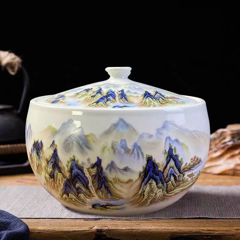 DP-A63千里江山多功能储物罐3斤装/高14厘米宽18.5厘米+底座