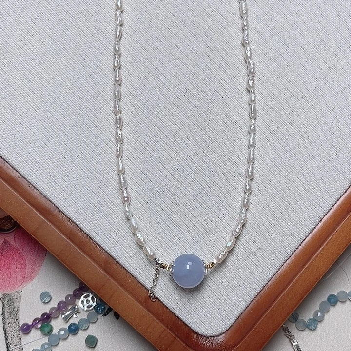 布艺足银S925碎银加珠项链