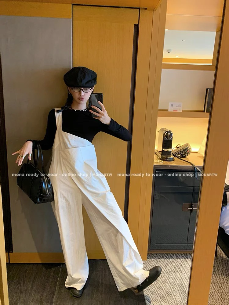 MONA 时髦设计感减龄 经典黑白色宽松背带裤女小个子2024夏季新款