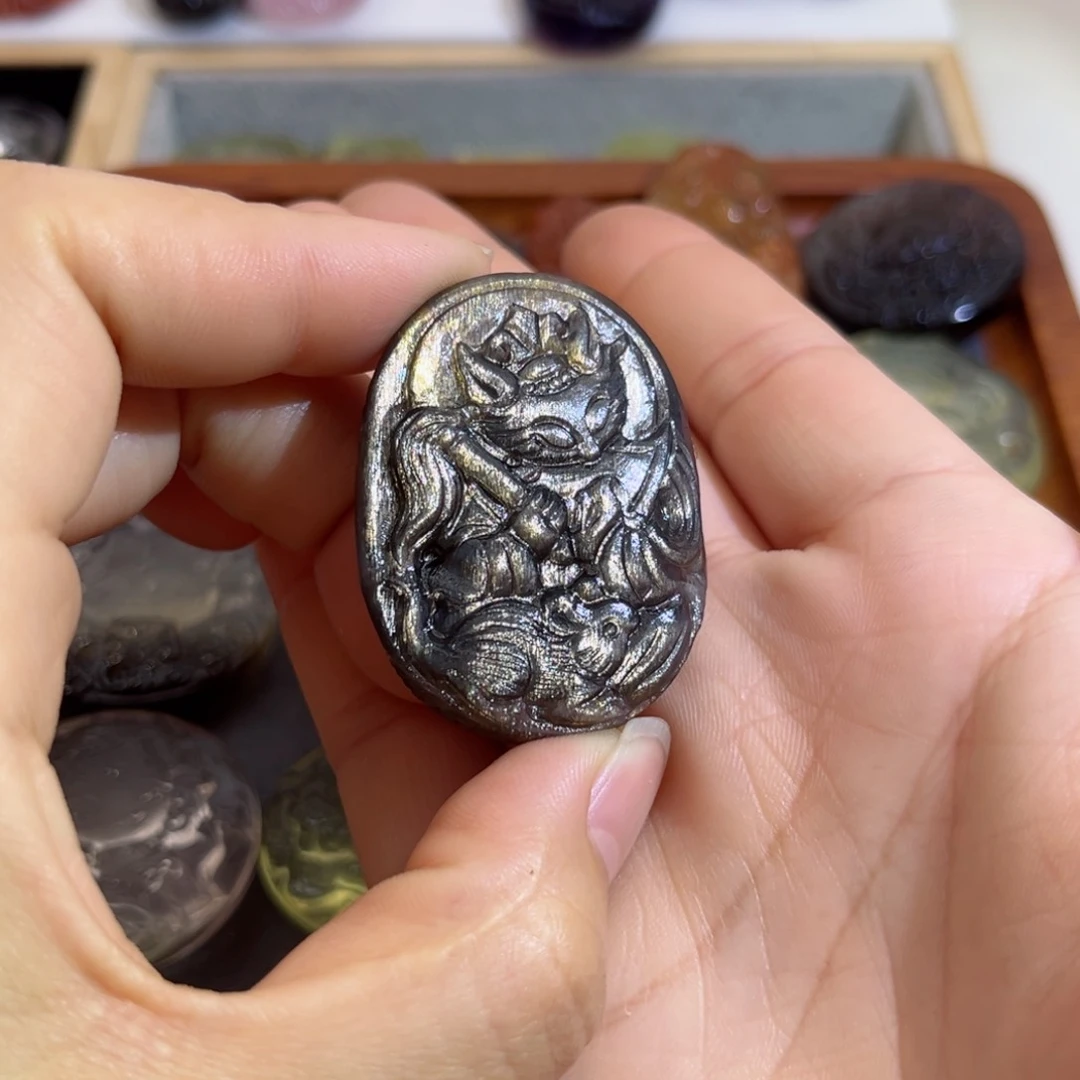 水晶颈饰银S925镶嵌月*潆黑金佛尘