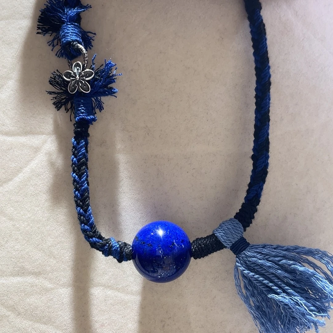 青金石银S925镀金镶嵌颈饰大气款