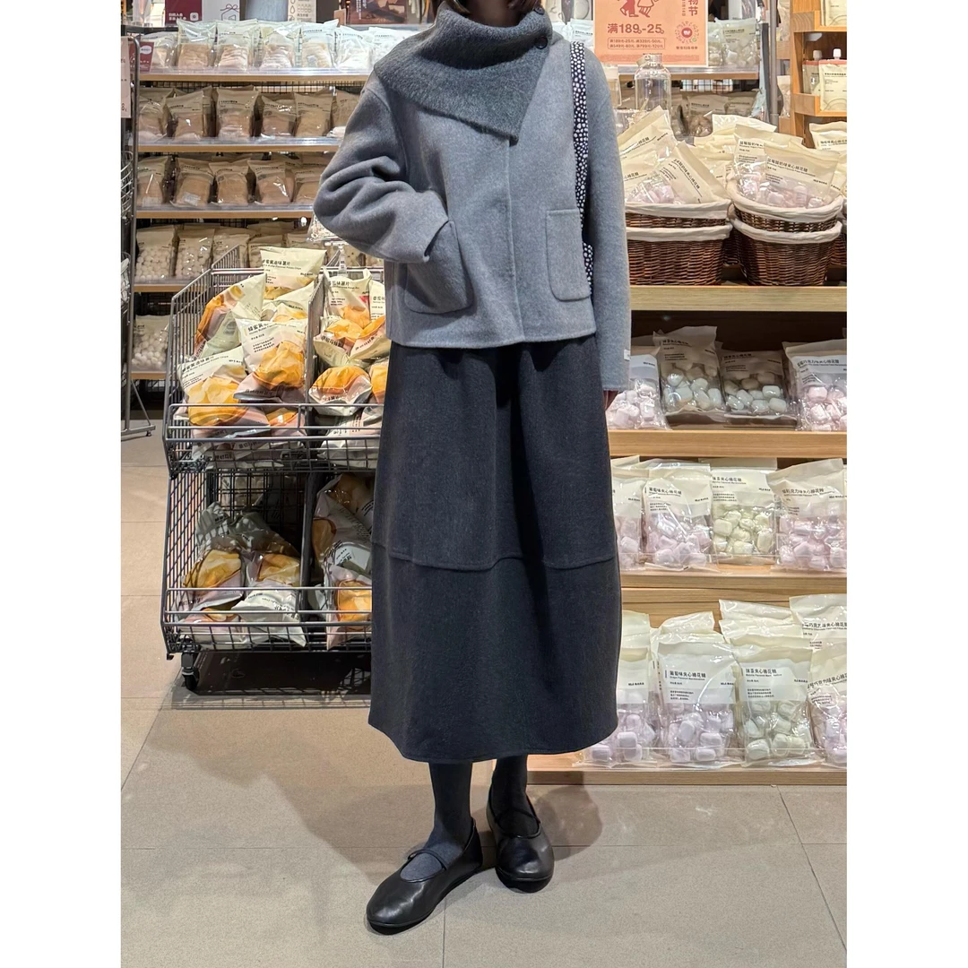 美呆了！深花灰花苞裙女秋冬季2025年新款松紧高腰休闲半身长裙子