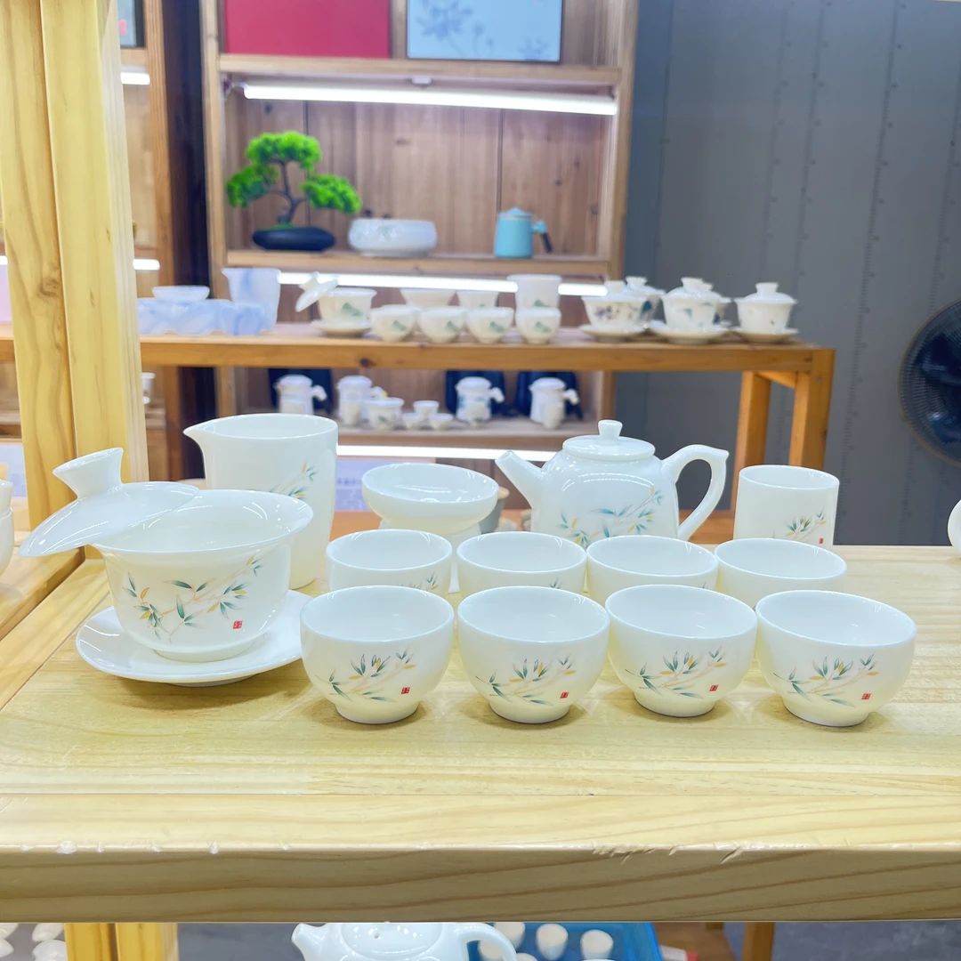 晟翔陶瓷茶具竹君盖碗茶壶12头加两杯