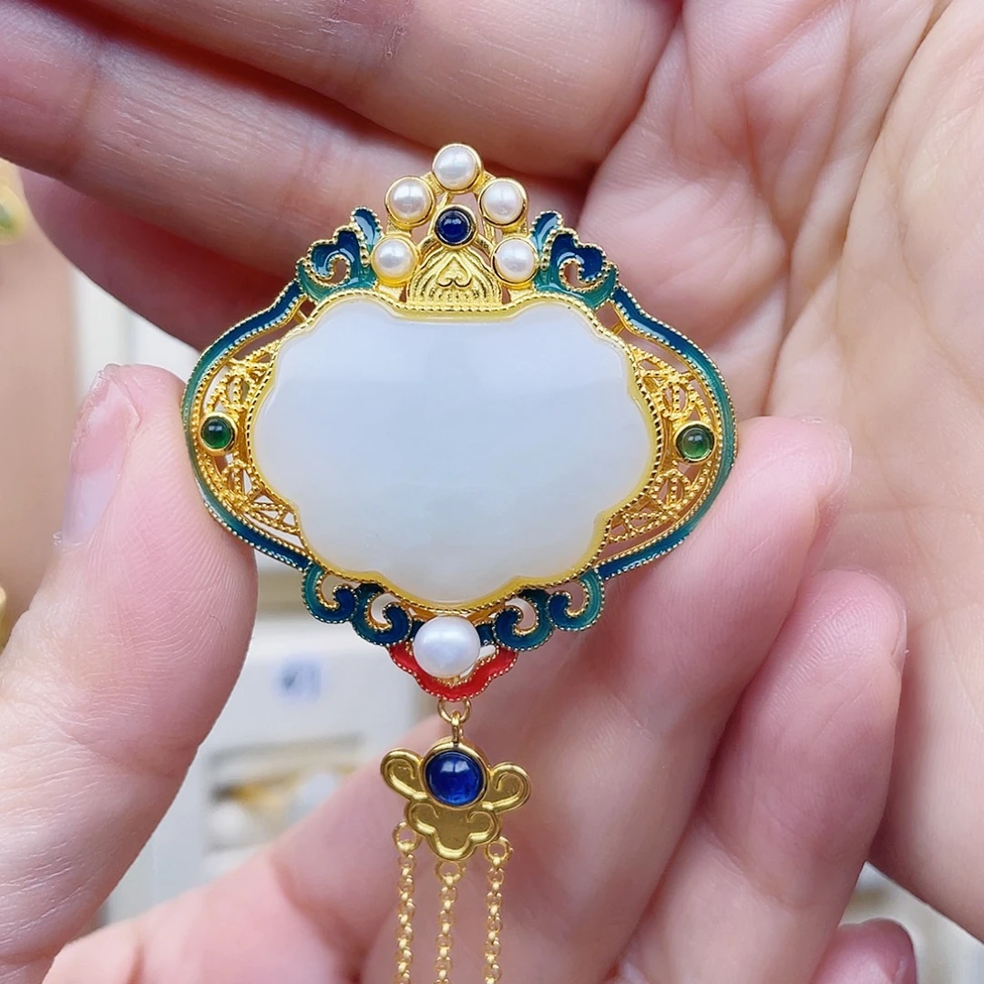 和田玉银S925镀金镶嵌颈饰