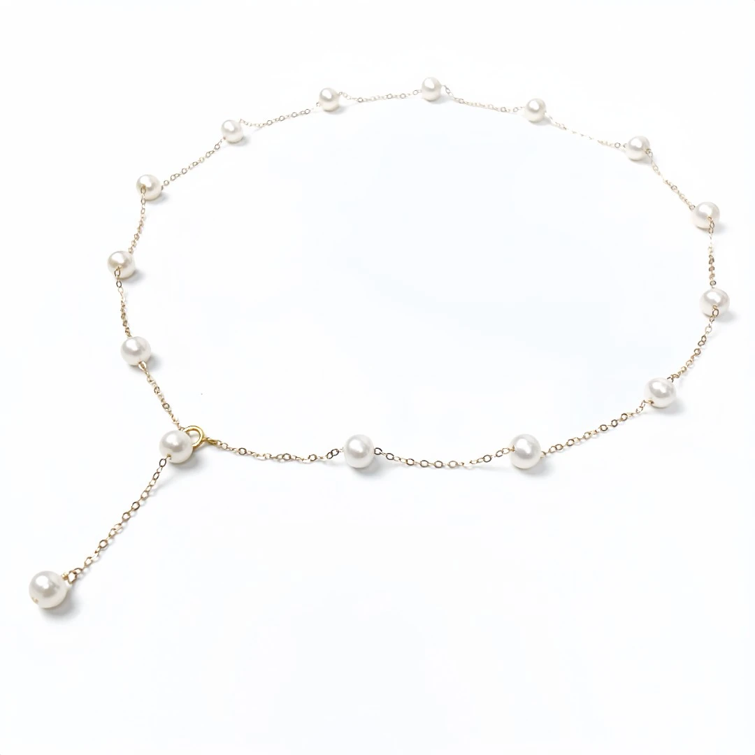 淡水珍珠满天星项链约6mm极光正圆注金5%黄金不褪色时尚简约