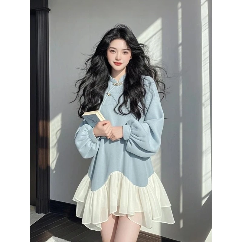 特大码潮漂亮300斤春秋季绝美独特胖mm新中式高级感衬衫连衣裙女