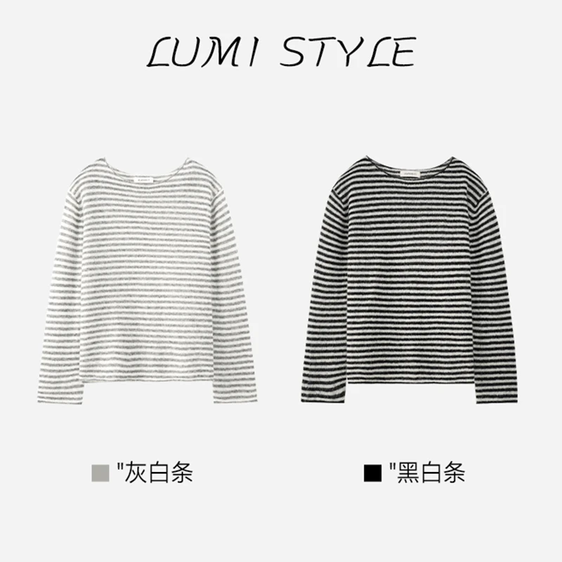 【琴谱】灰白条纹长袖百搭休闲打底宽松黑白两色