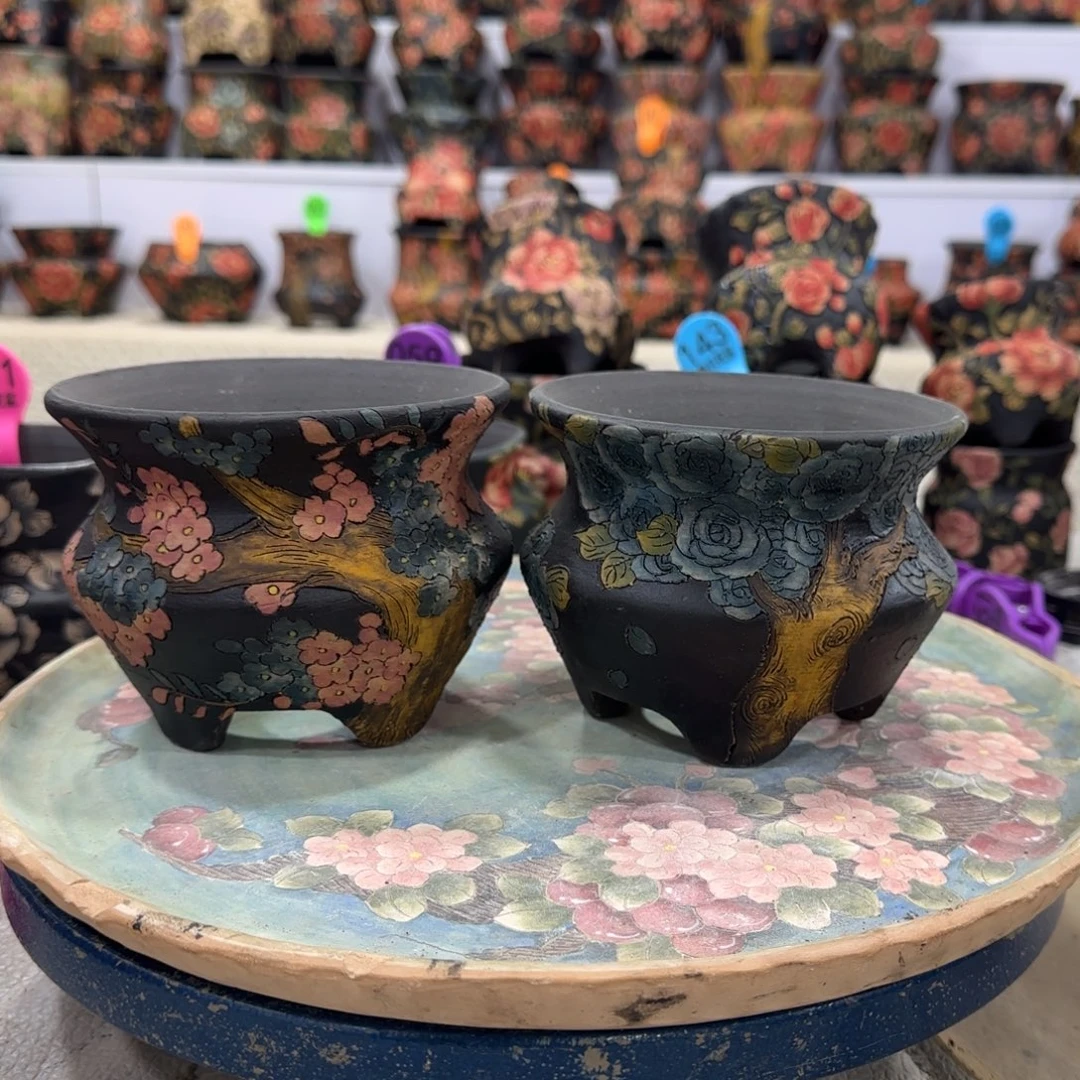 无***w紫砂花盆精品多肉手绘花盆