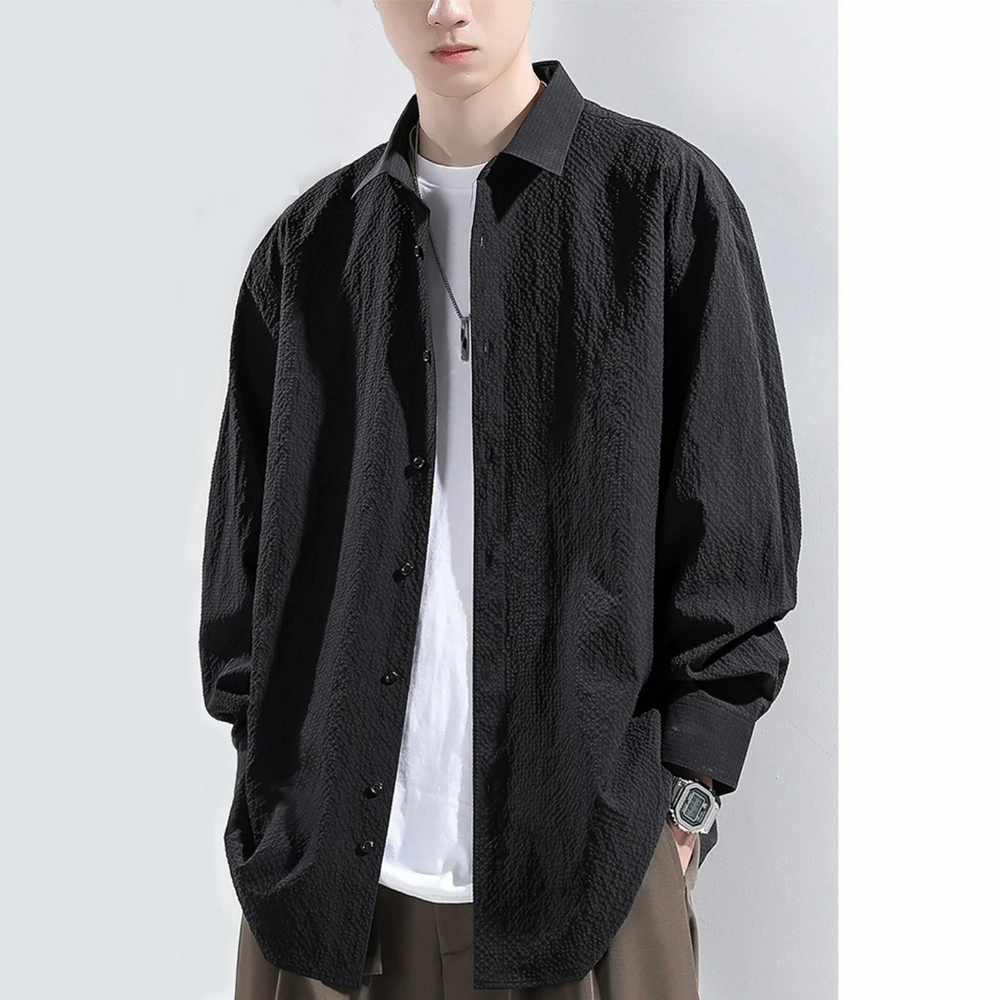 春夏季男士衬衫长袖翻领高级感港风时尚休闲潮流百搭修身简约