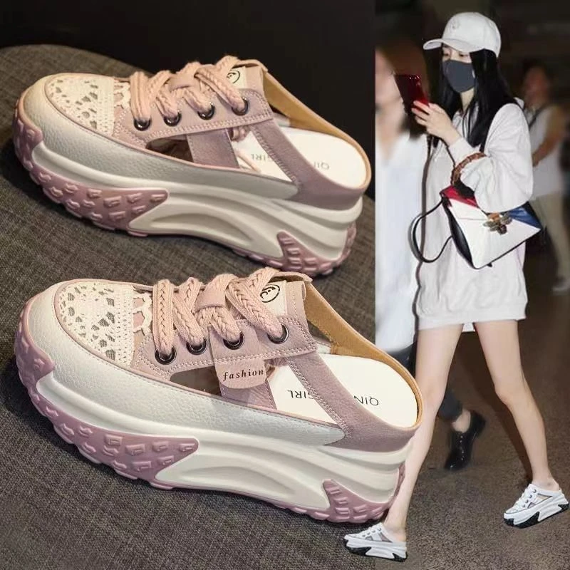 三福联名戴蒂拉包头半拖鞋女夏季外穿凉鞋2025夏季新款厚底内增