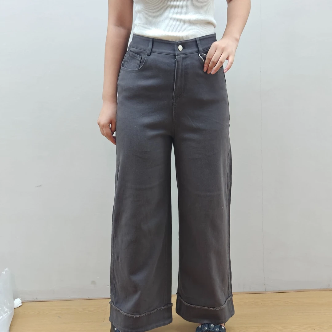 ANYUMO/安妤茉8222毛边拼接直筒窄版阔腿牛仔裤时尚百搭秋季女