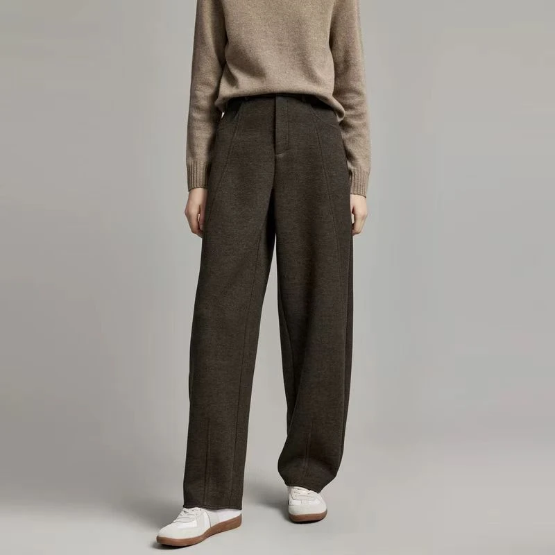 9993莉弯刀裤秋冬高腰休闲裤焦糖色裤子高弹力哈伦裤