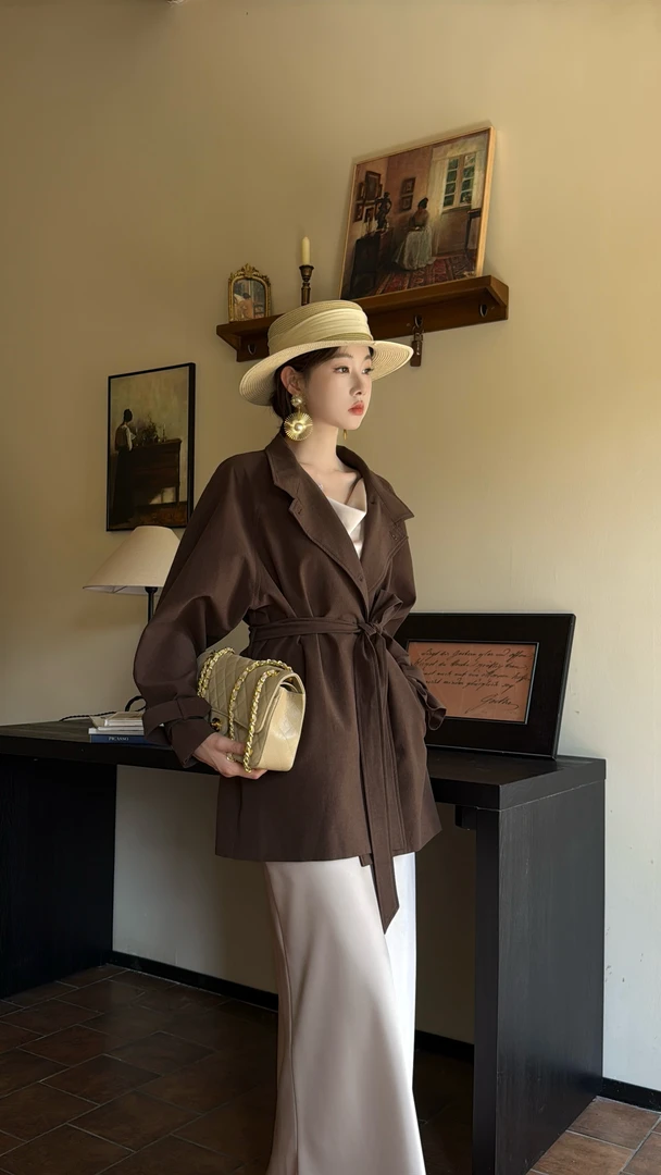 EIA一尧【诺丁山旧梦】高级经典廓形气质短款风衣早秋百搭立领外套