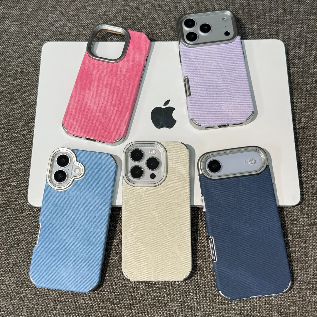 雅天立新款简约牛仔纹适用苹果17promax电镀手机壳iPhone16纯色15