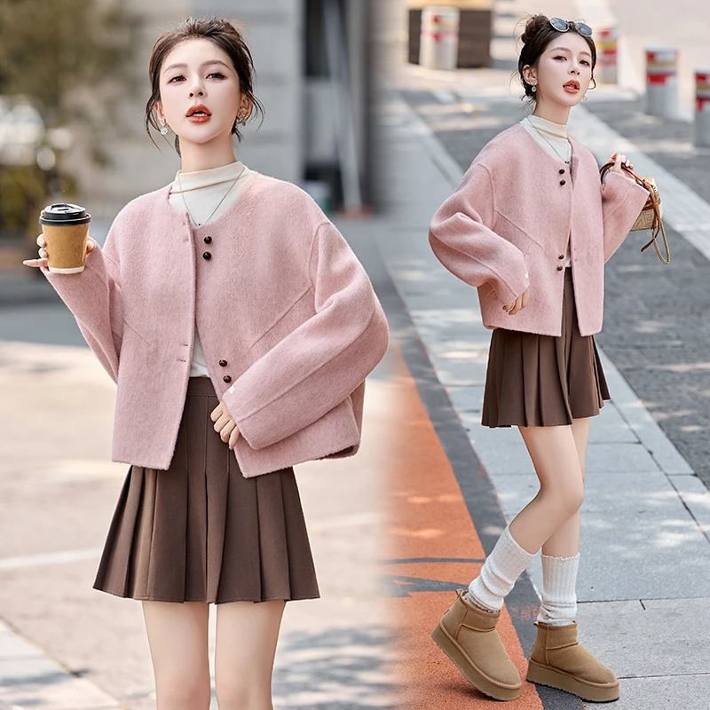 小香风双面羊毛大衣女2025年秋冬新款温柔风气质减龄短款毛呢外套